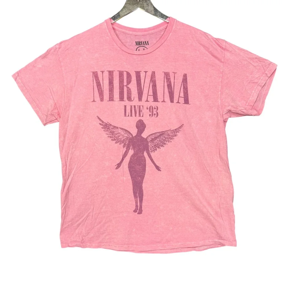 Nirvana Band Tee XL Pink Angel Graphic Acid Wash 1993 Concert Shirt Retro NWOT